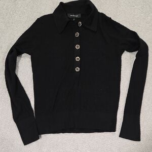 The Noli Shop Darla Rose In BlackLong  Polo Sweater with Gold Flower Buttons